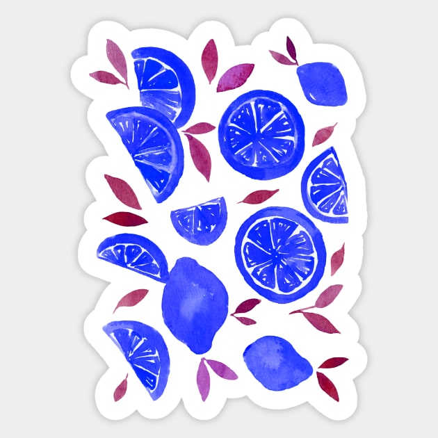 Watercolor lemons blue and purple Sticker by wackapacka